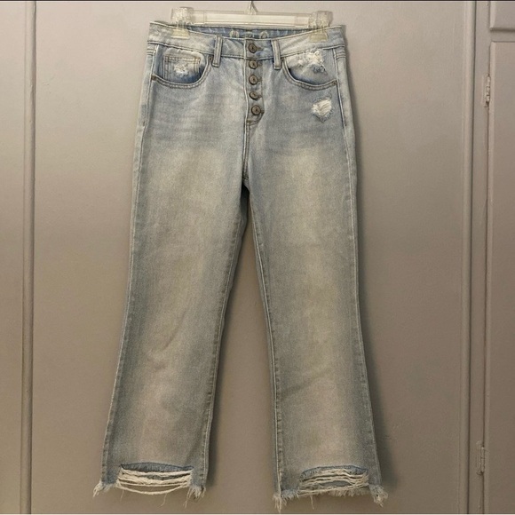 Denim - REWASH Vintage High Rise Waist Button Fly Distress Crop Light Wash Jeans 5/27